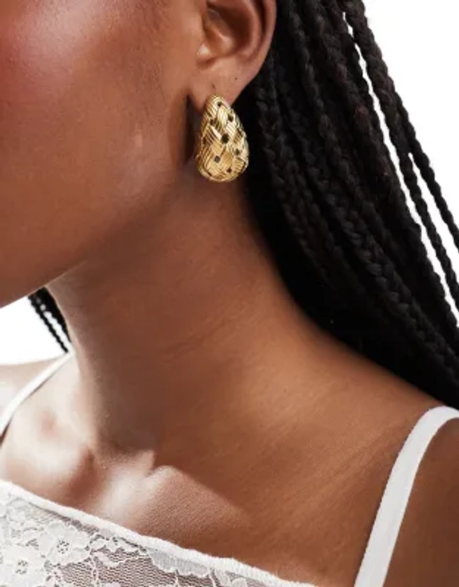 Reclaimed Vintage oversized weave chubby hoops in gold | ASOS