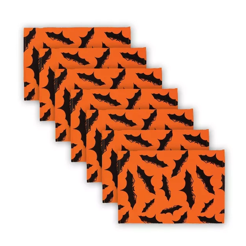 C&F Home Orange and Black Batty Halloween Cotton Placemat Set of 6