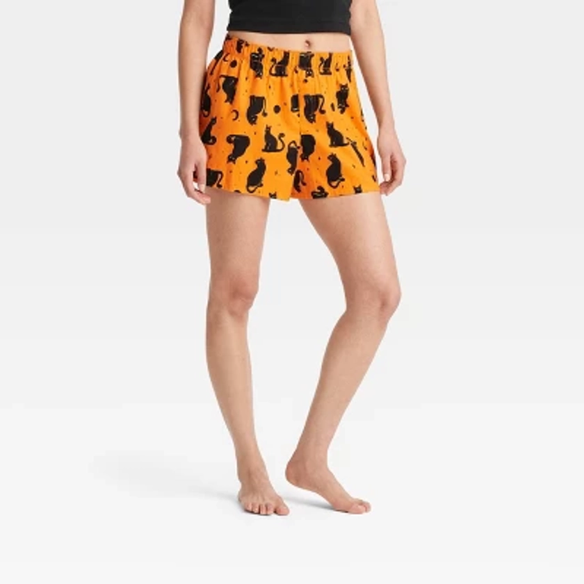 Women's Cat Print Halloween Matching Family Boxer Pajama Shorts - Hyde & EEK! Boutique™ Orange M