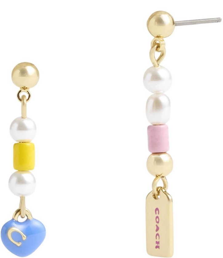 COACH Signature Charm Pearl Mismatched Linear Earrings | Dillard's