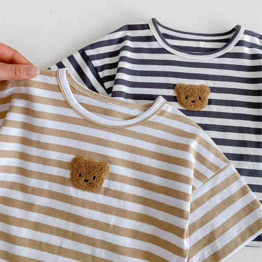 Baby Bear Patch Striped Loose T-shirt