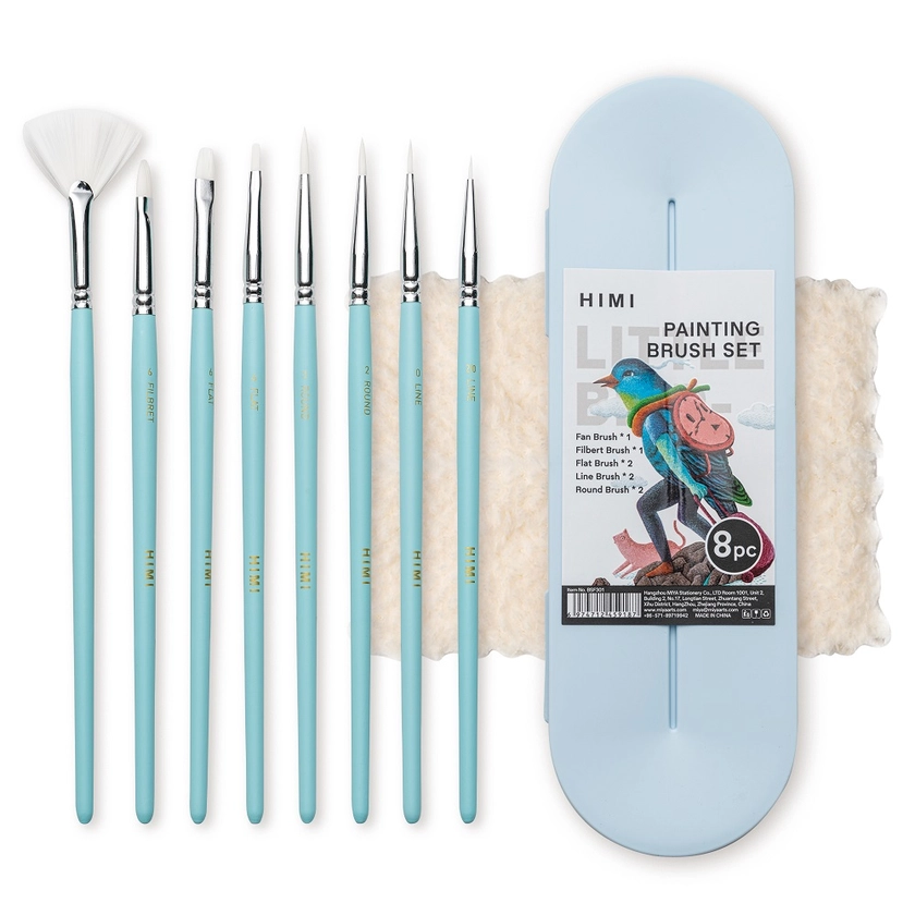 HIMI Gouache penselen - Set van 8 in kunststof bewaarblik Ice Blue | Be Creative Shop