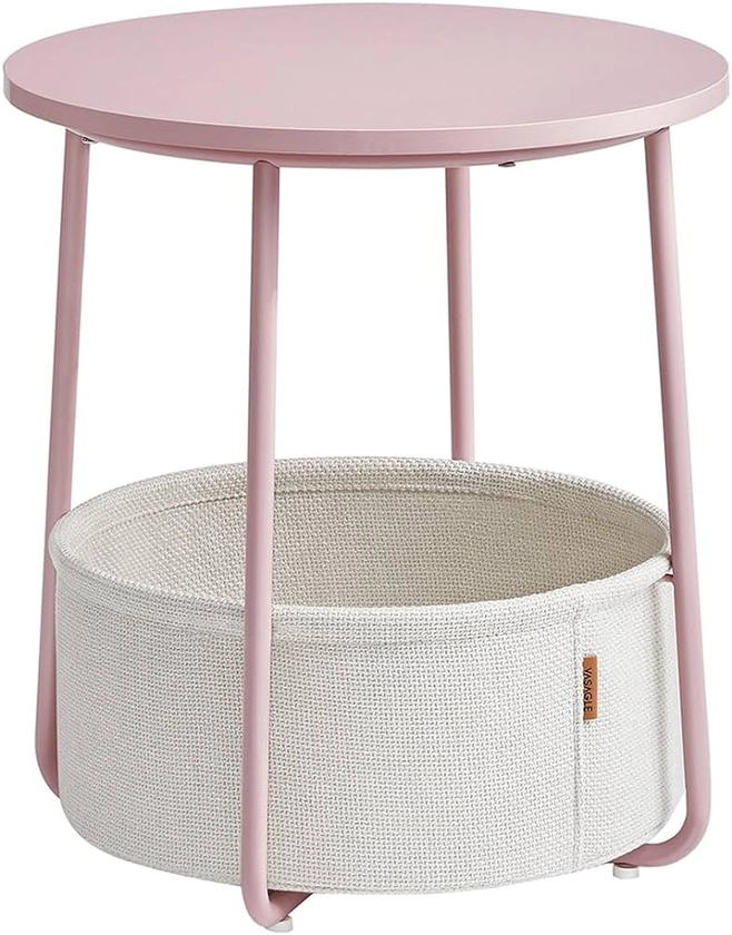 VASAGLE Side Table, Round End Table with Fabric Basket, Spacious, for Living Room Bedroom, Bedside Table, Modern Style, Pastel Pink and Cloud White LET223R61 : Amazon.co.uk: Home & Kitchen