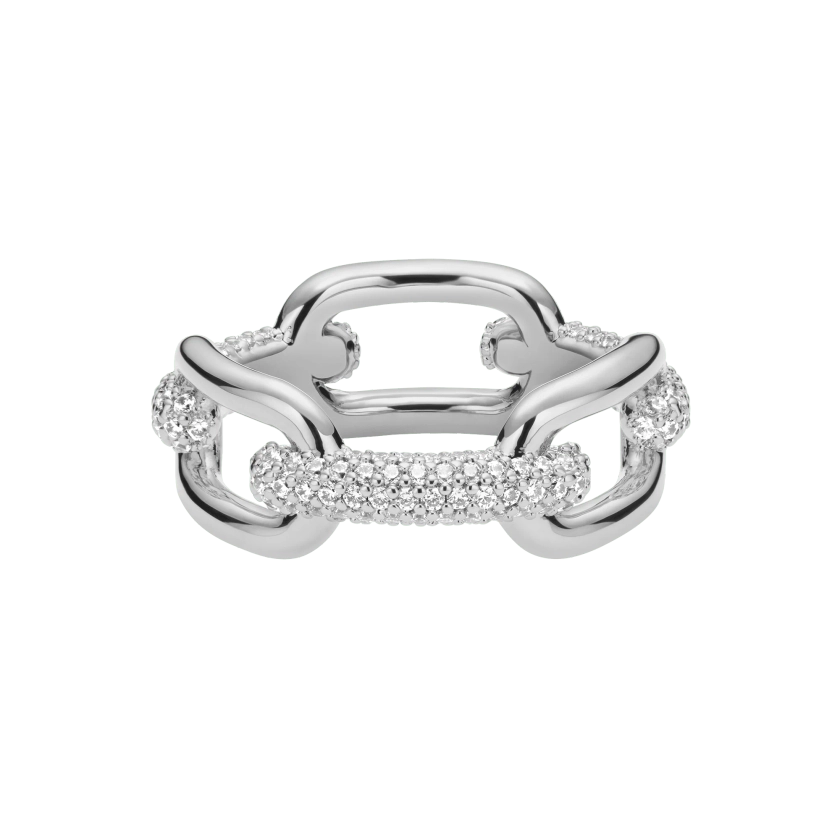 Crystal Link Ring Silver