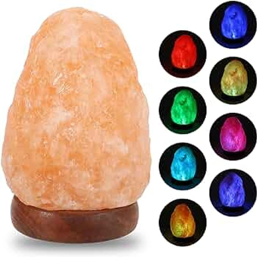 USB Himalayan Salt Lamp with 7 Colors Changing, Natural Salt Rock Night Lamp Mini Crystal Salt Lamp for Home Decor and Gift- Natural Shaped, Premium Wood Base