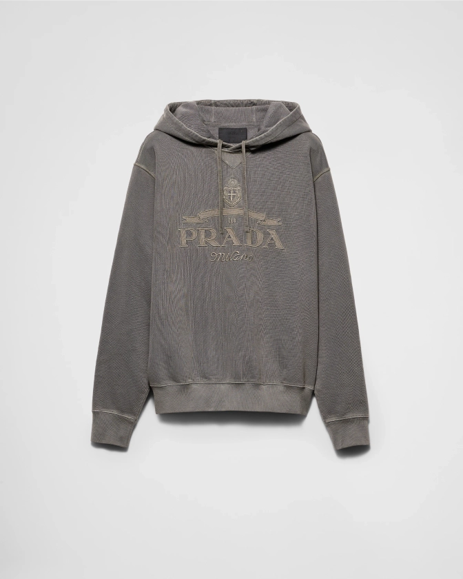 Sweat-shirt En Coton Gris Fer | PRADA