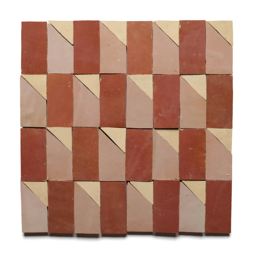 Radian Offset 3 Mosaic Zellige | desert bloom + unglazed natural + terra rosa | Zia Tile