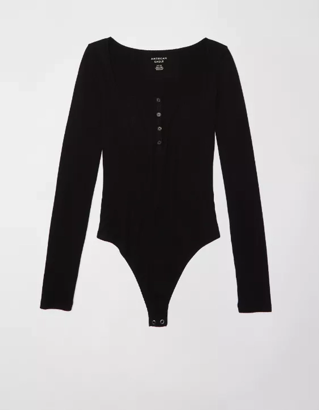 AE Long-Sleeve Scoop Henley Bodysuit