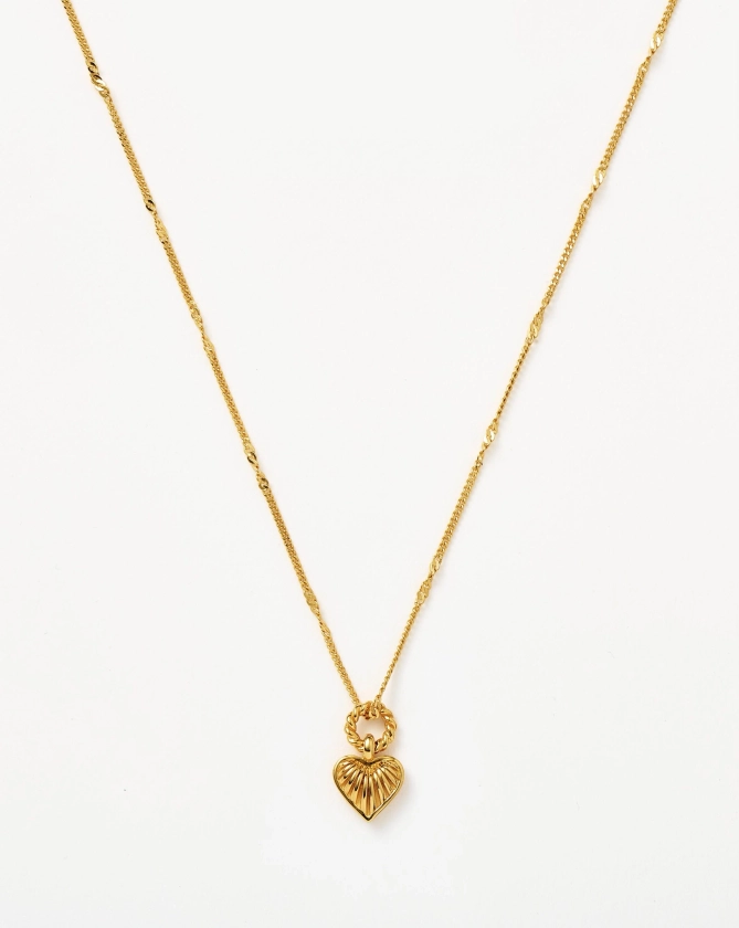 Mini Ridge Heart Charm Pendant Necklace | 18ct Gold Plated