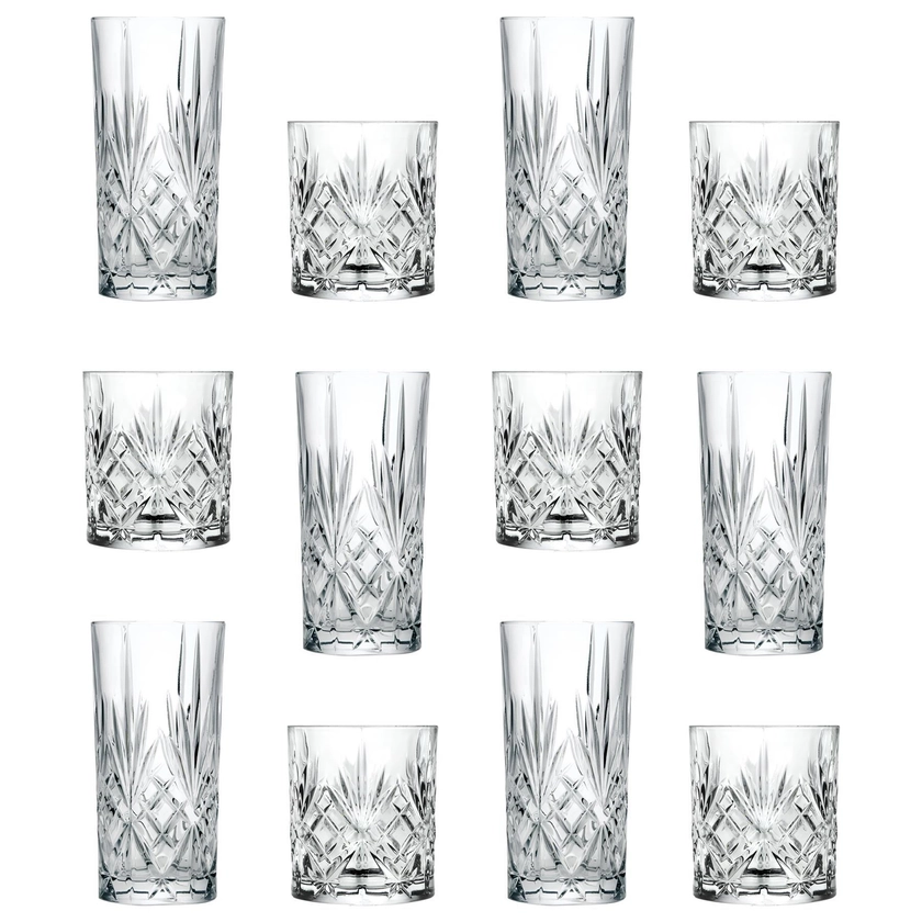 RCR Crystal 12pc Melodia Highball Glasses & Whisky Tumblers Set