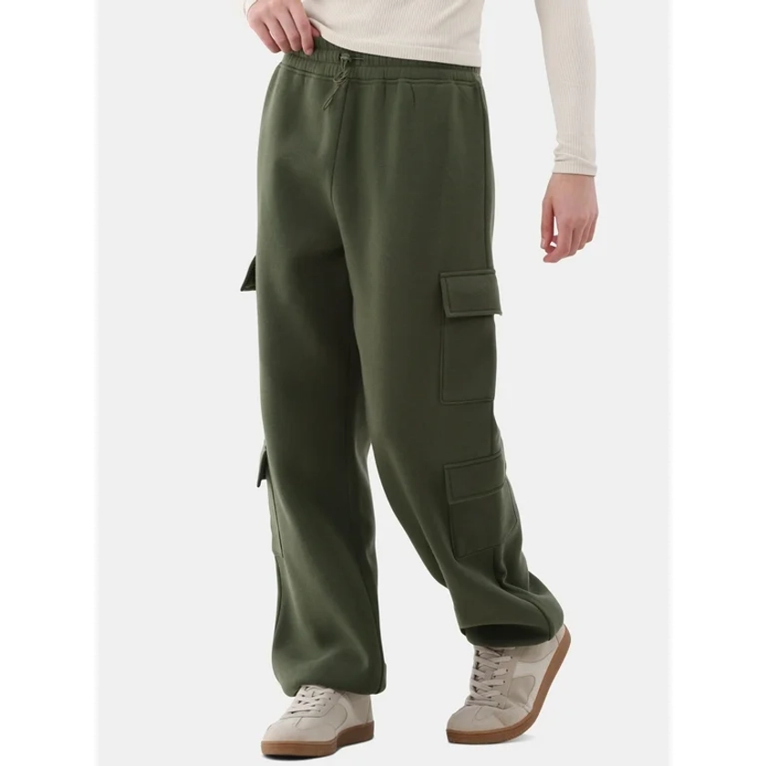 No Boundaries Cargo Fleece Jogger Pants, 29” Inseam, Women’s