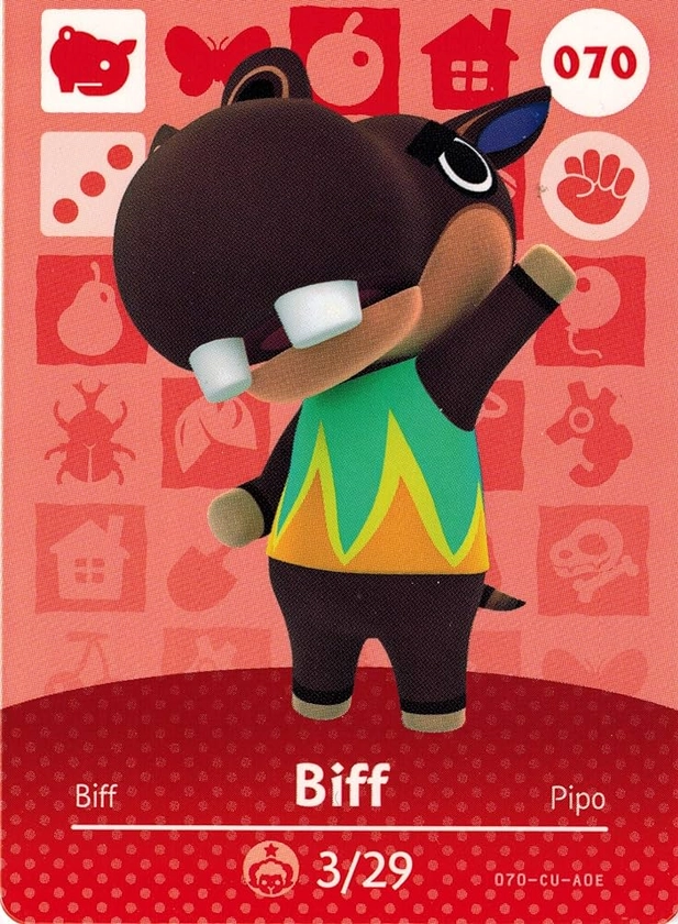 Nintendo Animal Crossing Happy Home Designer Amiibo Card Biff 070/100 USA Version
