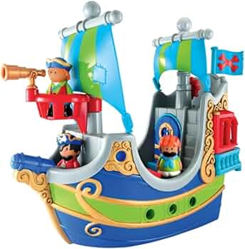 HappyLand Early Learning Centre Fairy Tale Pirate Ship – Imagination Playset with 3 Figures, Blue and Green Boat and accessories for Toddlers Ages 2 to 5 years