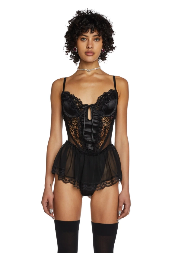 Sugar Thrillz Sheer And Lace Teddy - Black