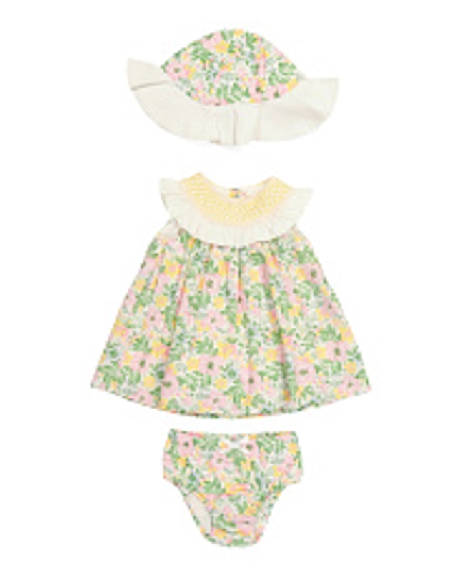Newborn Girls Sleeveless Smocked Bib Dress With Hat And Bloomers | Baby | T.J.Maxx