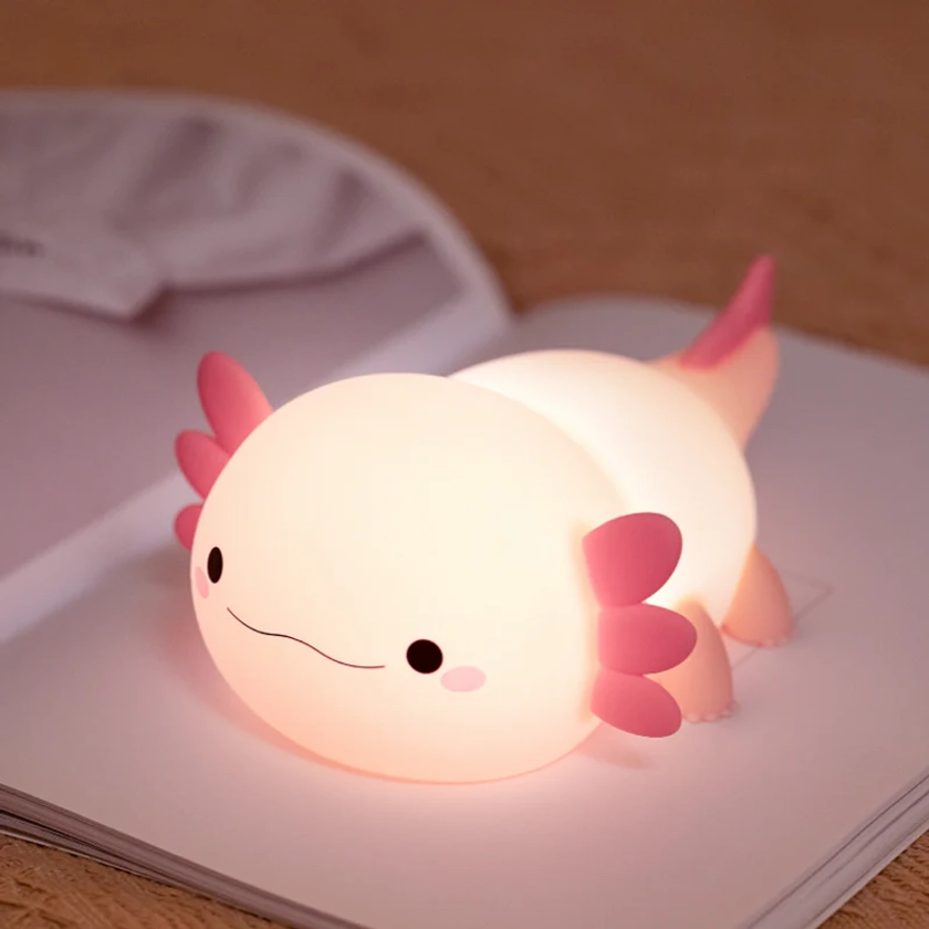 Axolotl LED Squishy Tap Tap Night Light, HUGGWAII Silicone Axolotl Lamp