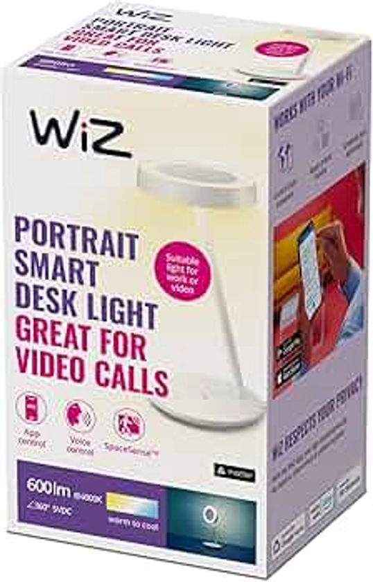 Wiz Portrait lampe de Bureau Connectée - Eclairage LED Connecté - lampe de Bureau pour Appels Vidéo - Connecter au Wi-Fi - Spacesense - Commande Vocale - Télétravail