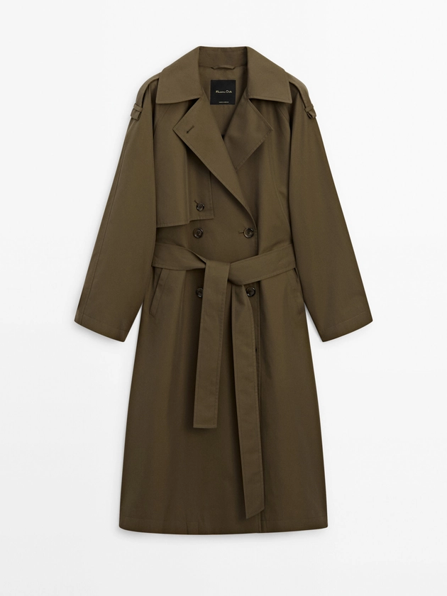 Trench en coton mélangé avec lanière sur les épaules · Marron · Manteaux Et Vestes | Massimo Dutti