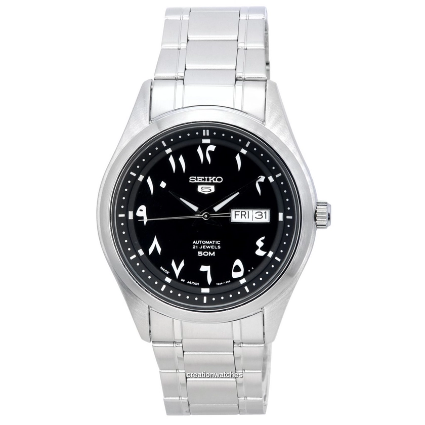 Seiko 5 Stainless Steel Black Arabic Dial Automatic SNKP21 SNKP21J1 SNKP21J Men's Watch