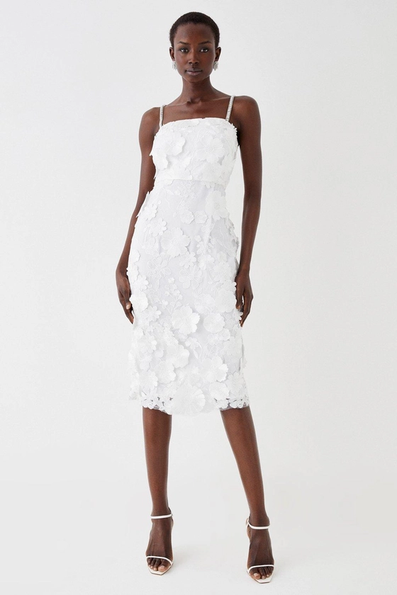 Dresses | Premium 3d Floral Midi Dress With Jewelled Straps | Coast