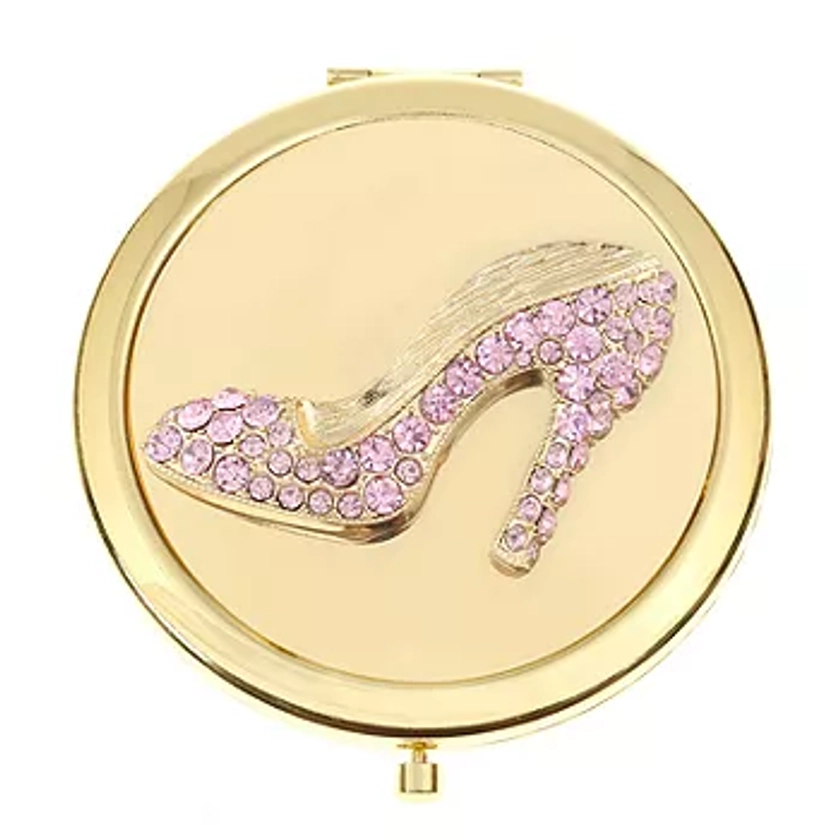 Monet Jewelry Gold Tone Pink Heel Compact Mirror
