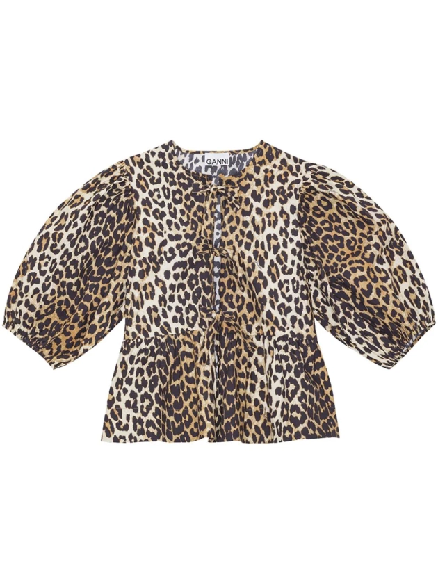 leopard-print organic-cotton blouse