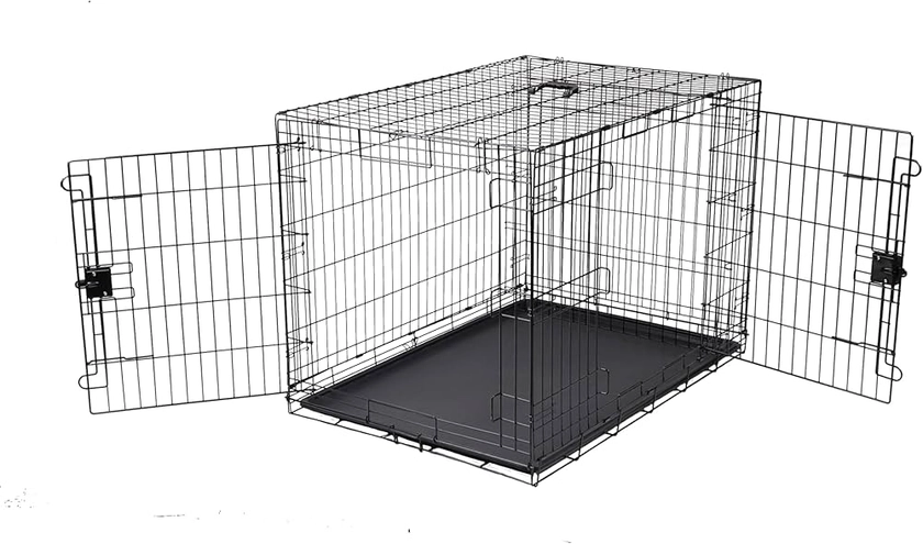 Amazon Basics Cage pour chien Durable,Pliable en fil métallique avec plateau, Double porte, L 107 x l 71 x H 76 cm, Noir