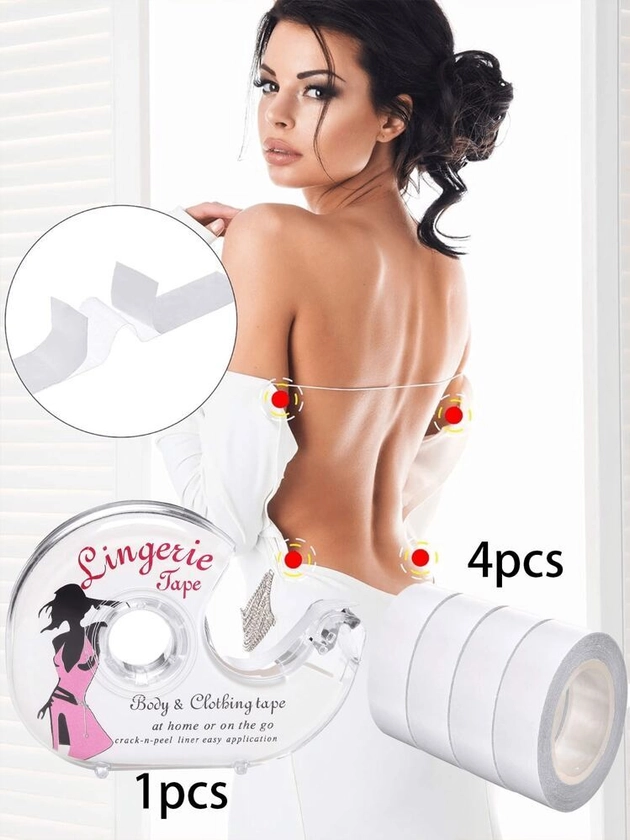 1pc Transparent Body Tape With Dispenser For Women, Suitable For Dress And Bra, Anti-Exposure, Anti-Slip, 1.6cm Width/5m Length Per Roll