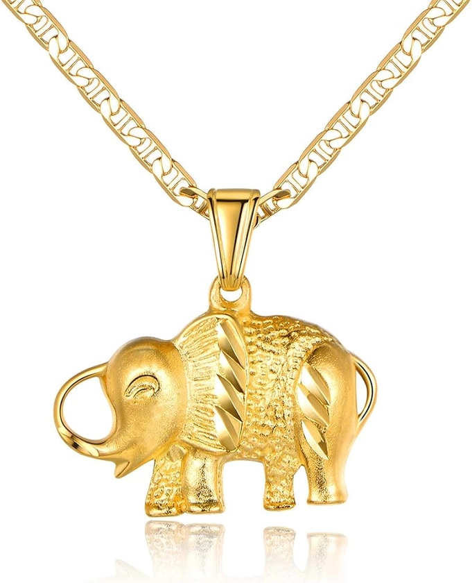 Barzel 18K Gold Plated Elephant Necklace with Flat Marina Chain – Made in Brazil