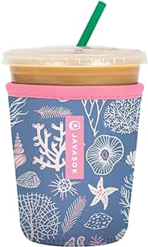 Sok It Java Sok Iced Coffee & Cold Soda Insulated Neoprene Cup Sleeve (Coral Exploring, Small: 16-20oz)