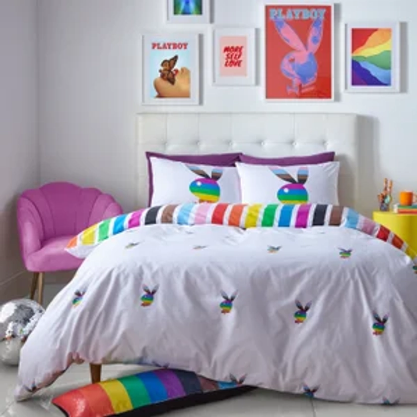 Playboy Rainbow Bunny Reversible Duvet Cover Set