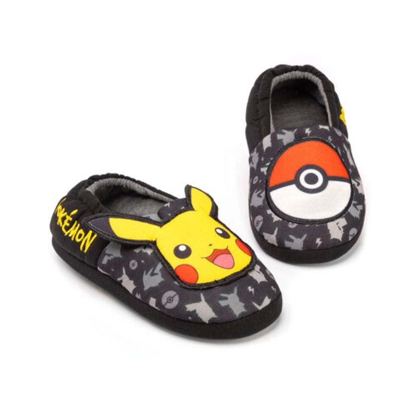 (UK Child 12) Pokemon Slippers Boys Kids Pikachu Pokeball Black House Shoes Loafers on OnBuy