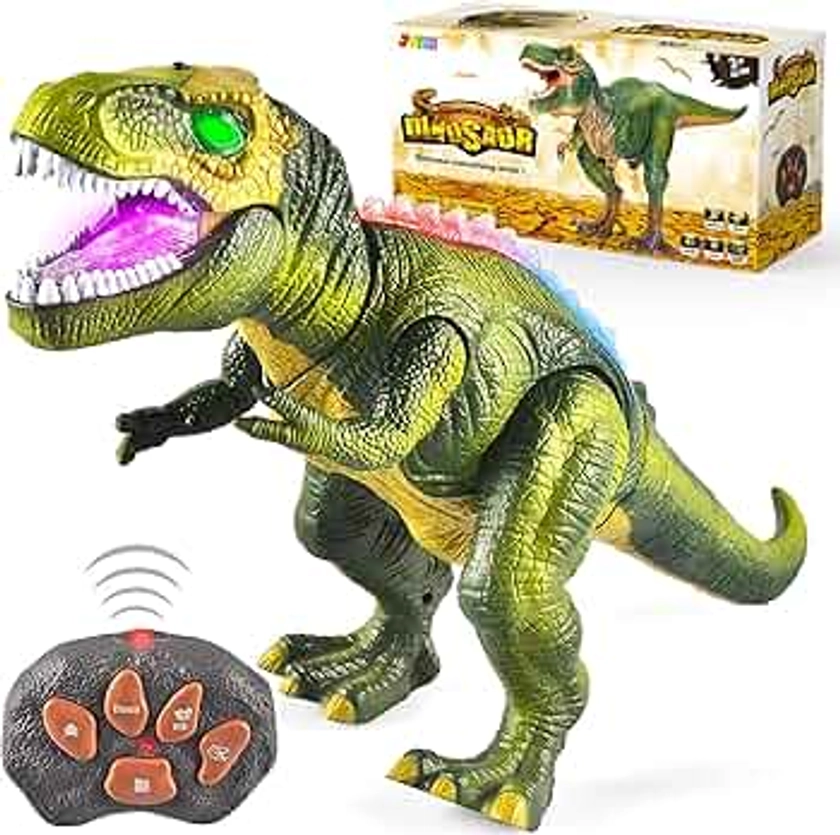 JOYIN LED Light Up Remote Control Dinosaur Walking and Roaring Realistic T-Rex Dinosaur Toys with Glowing Eyes, Walking Movement, Shaking Head For Toddlers Boys Girls