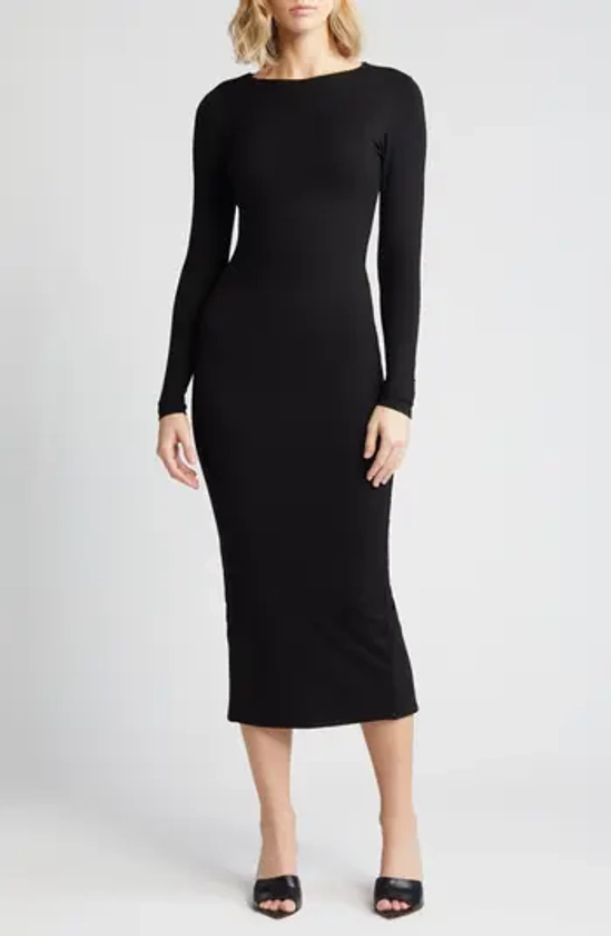 Naked Wardrobe Extra Butter Long Sleeve Midi Dress | Nordstrom