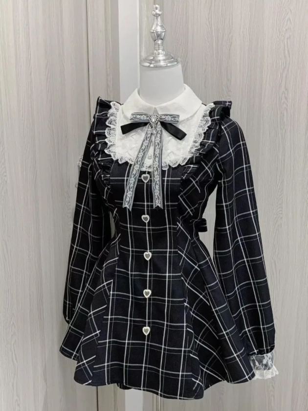 Vestidos Harajuku con agradable arco y volantes, vestido fruncido ajustado que combina con todo para Mujer, nuevos Vestidos De manga larga para principios De otoño - AliExpress