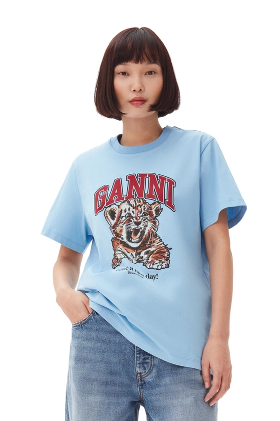 T-shirt Blue Basic Jersey Tiger Relaxed | GANNI FR