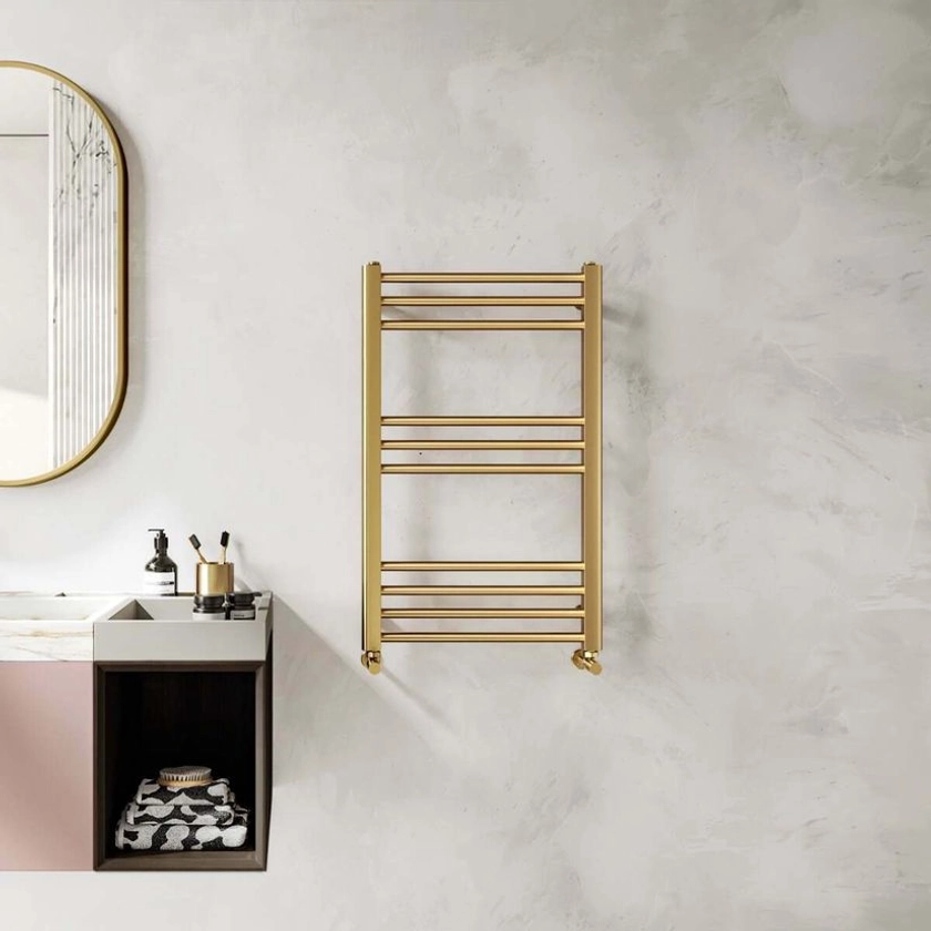 Barcelona Brushed Brass Straight Heated Towel Rail 800x500mm