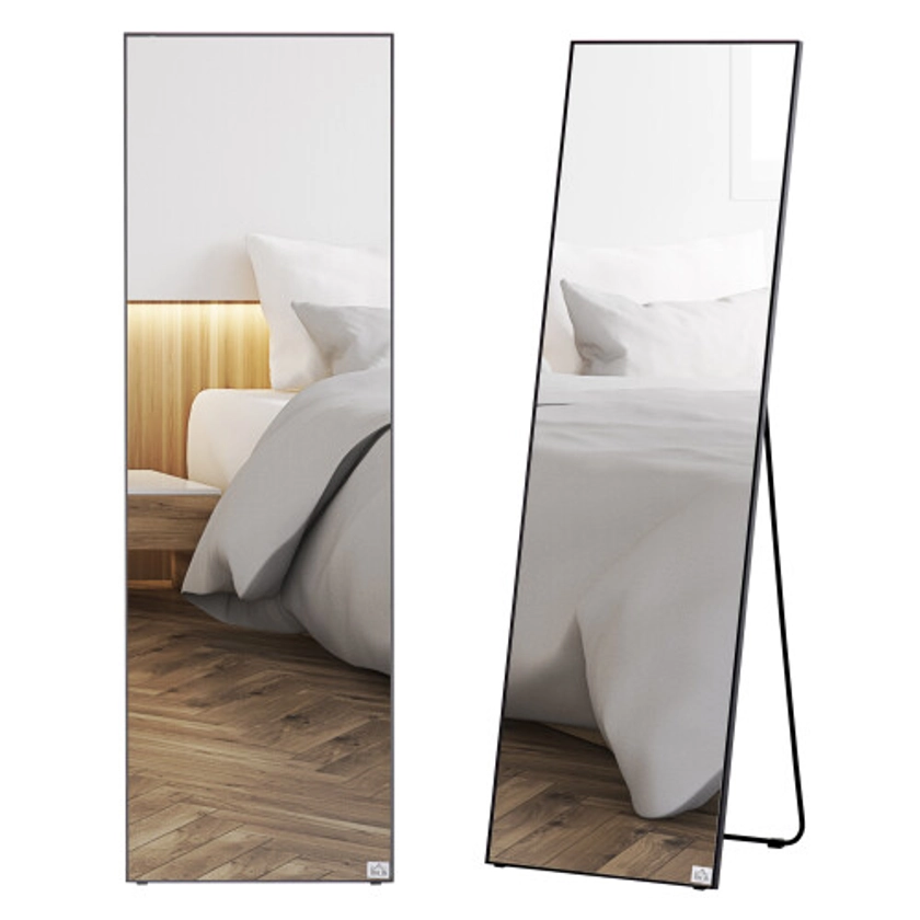 HOMCOM Full Length Mirror Floor Standing or Wall-Mounted, Dressing Mirror, Black on OnBuy