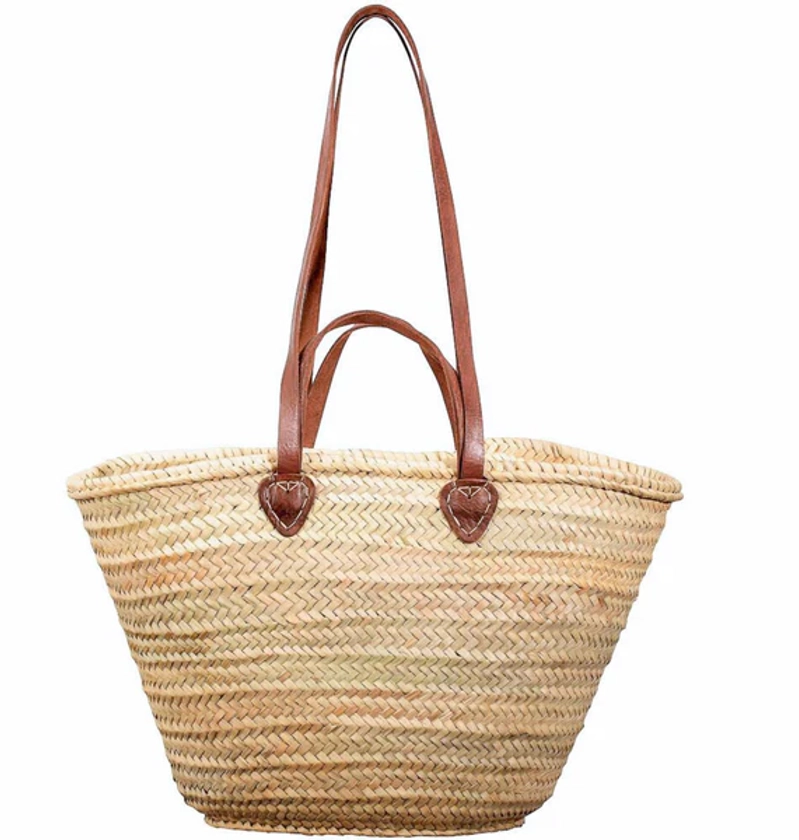 Long Leather Handle Straw Basket - Chestnut - from Sand and Salt