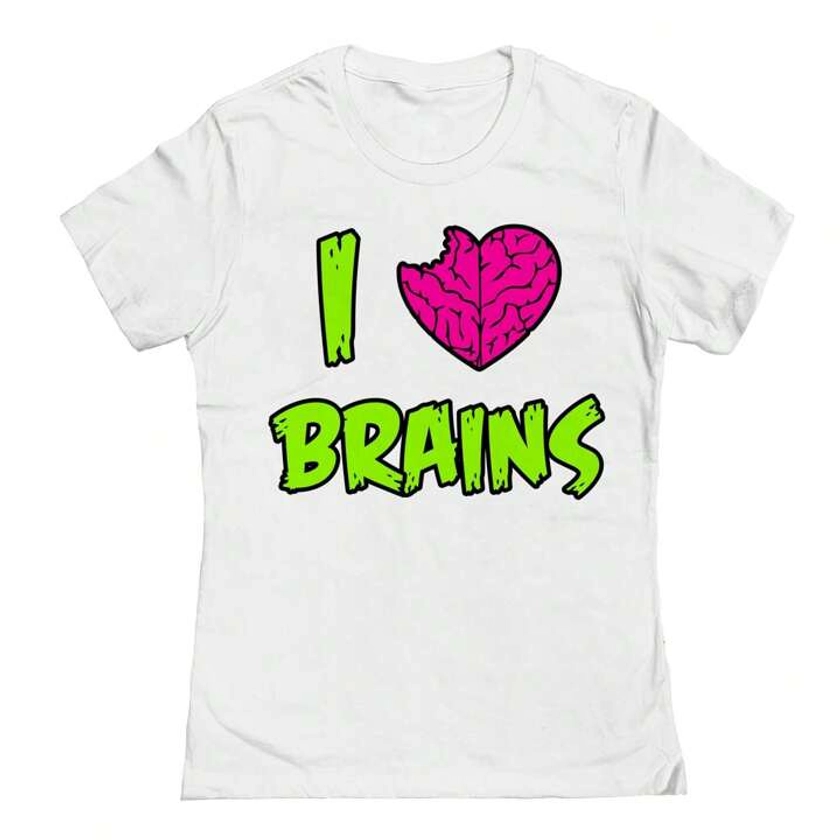 Nearly There I Heart Brains Graphic White Women Cotton Short-Sleeve T-Shirt