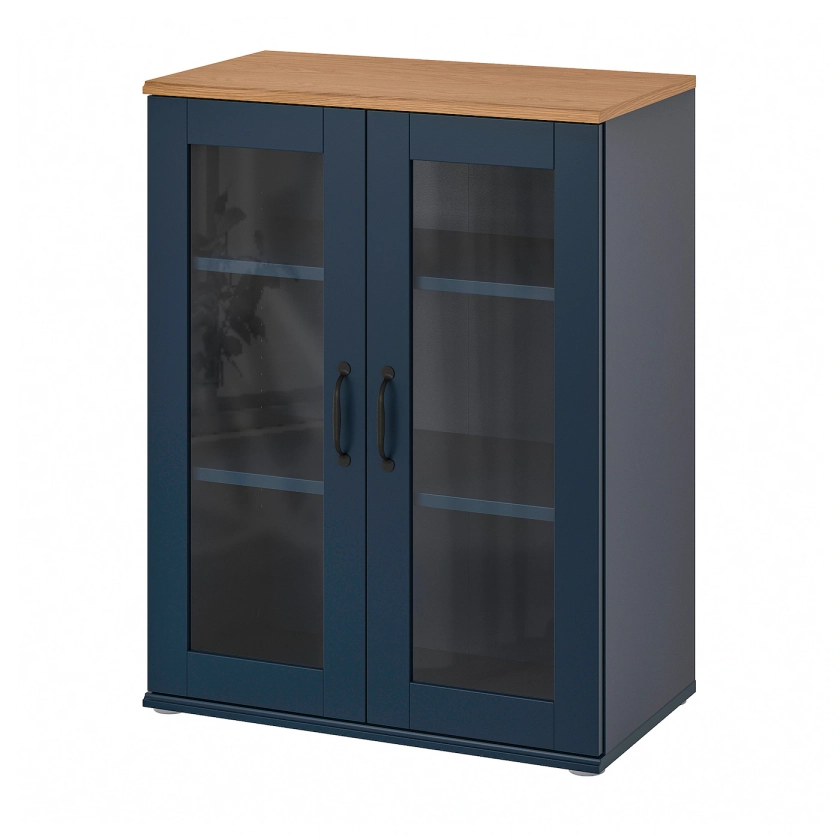 SKRUVBY cabinet with glass doors, black-blue, 271/2x353/8" - IKEA