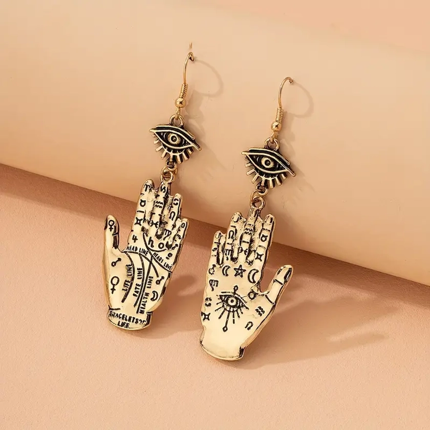 Vintage Eye Palm Dangle Earrings 18k Gold Plated Zinc Alloy - Temu