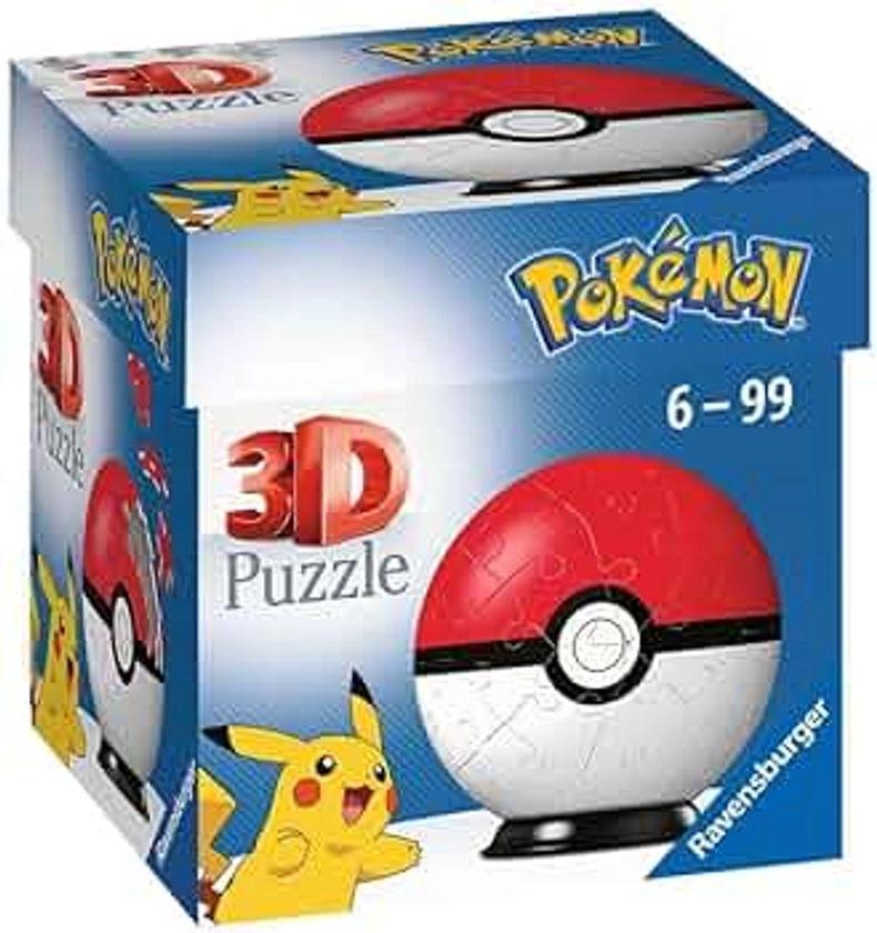 Ravensburger - Puzzle 3D Ball - Poké Ball Pokémon - A partir de 6 ans - 55 pièces numérotées à assembler sans colle - A collectionner - Support inclus - 11256, White