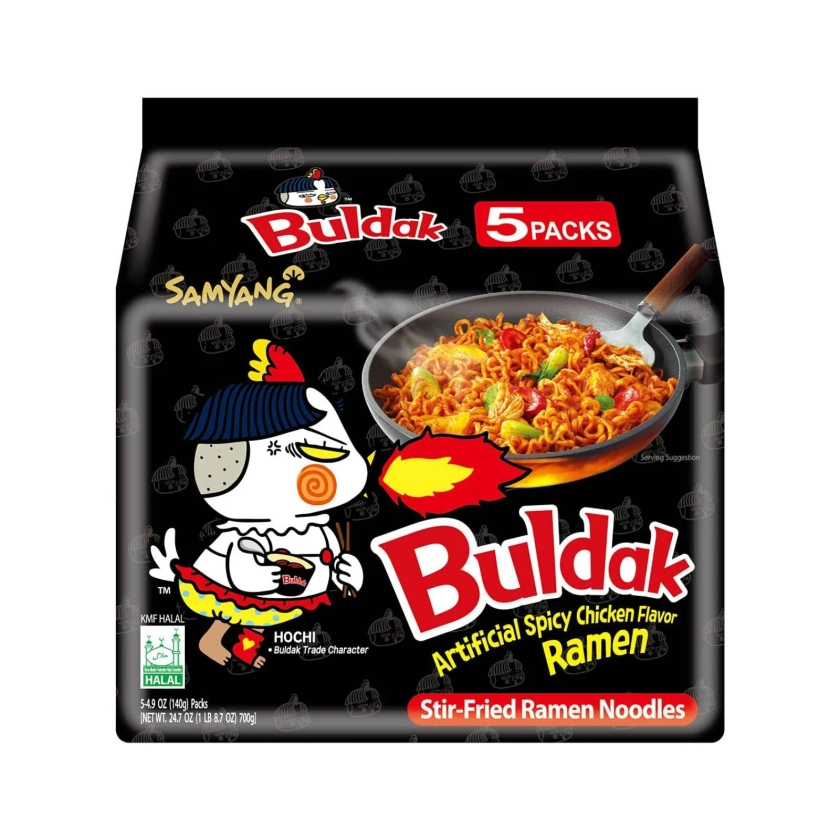 Samyang Buldak Spicy Ramen, STF9 Hot Chicken Ramen, Korean Stir-Fried Instant Noodle, Original, 1 Bag with 5 Pack