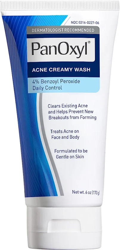 PanOxyl Antimicrobial Hydrating Acne Creamy Wash, 4% Benzoyl Peroxide, 6 Ounce