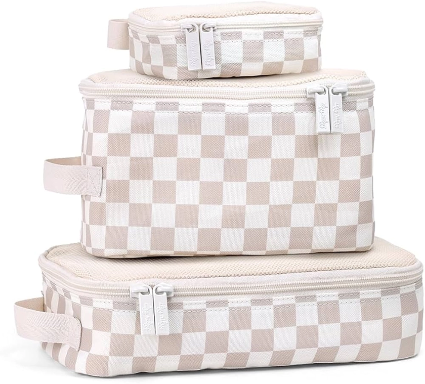 Itzy Ritzy Packing Cubes for Travel – Set of 3 Packing Cubes or Travel Organizers; Each Travel Cube Features a Mesh Top, Double Zippers and a Fabric Handle (Checkerboard)