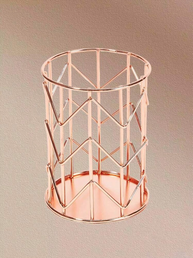 1pc Rose Gold Metal Wire Makeup Brush Holder, Pen Organizer, Toothbrush Holder, Desk Organizer, Storage For Office, School & Vanity Supplies | SHEIN UK