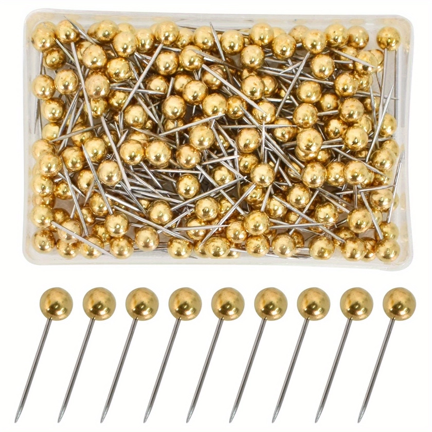 200pcs Map Pins Pins Pinboard Pins Plug Pins Plastic Head Pins With Steel Tip For Map Pin Needles Pins Set With Storage Box (Golden)