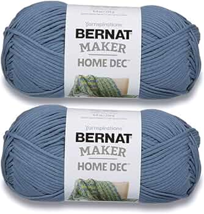 Bernat Maker Home Dec Steel Blue Yarn - 2 Pack of 250g/8.8oz - Cotton - 5 Bulky - 317 Yards - Knitting/Crochet