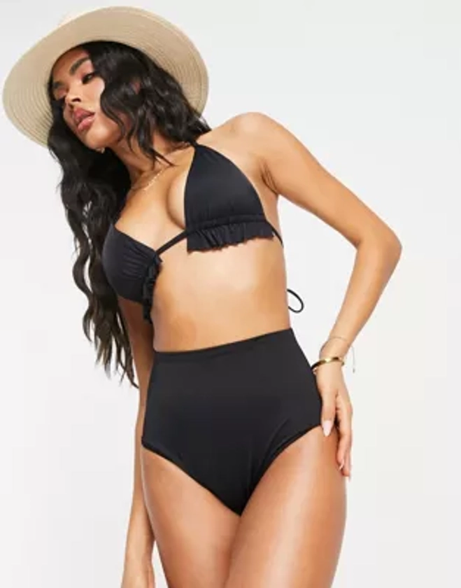ASOS DESIGN mix and match frill triangle bikini top in black | ASOS